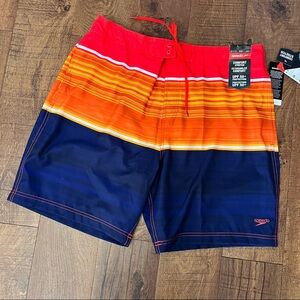NWT Mens Speedo swim trunks xxl comfort stretch striped orange blue red